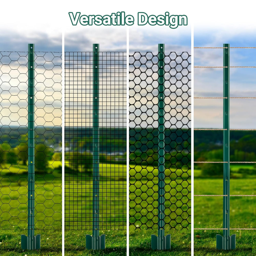 Metal Fence Posts 4 FT, 10 Packs Green Heavy Duty U Posts