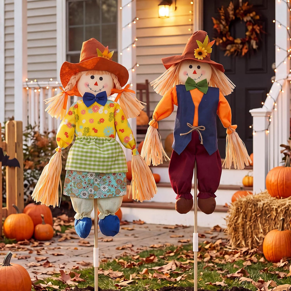 Sintuff 2 Pcs 27'' Fall Scarecrow Decorations Harvest Outdoor, Bright