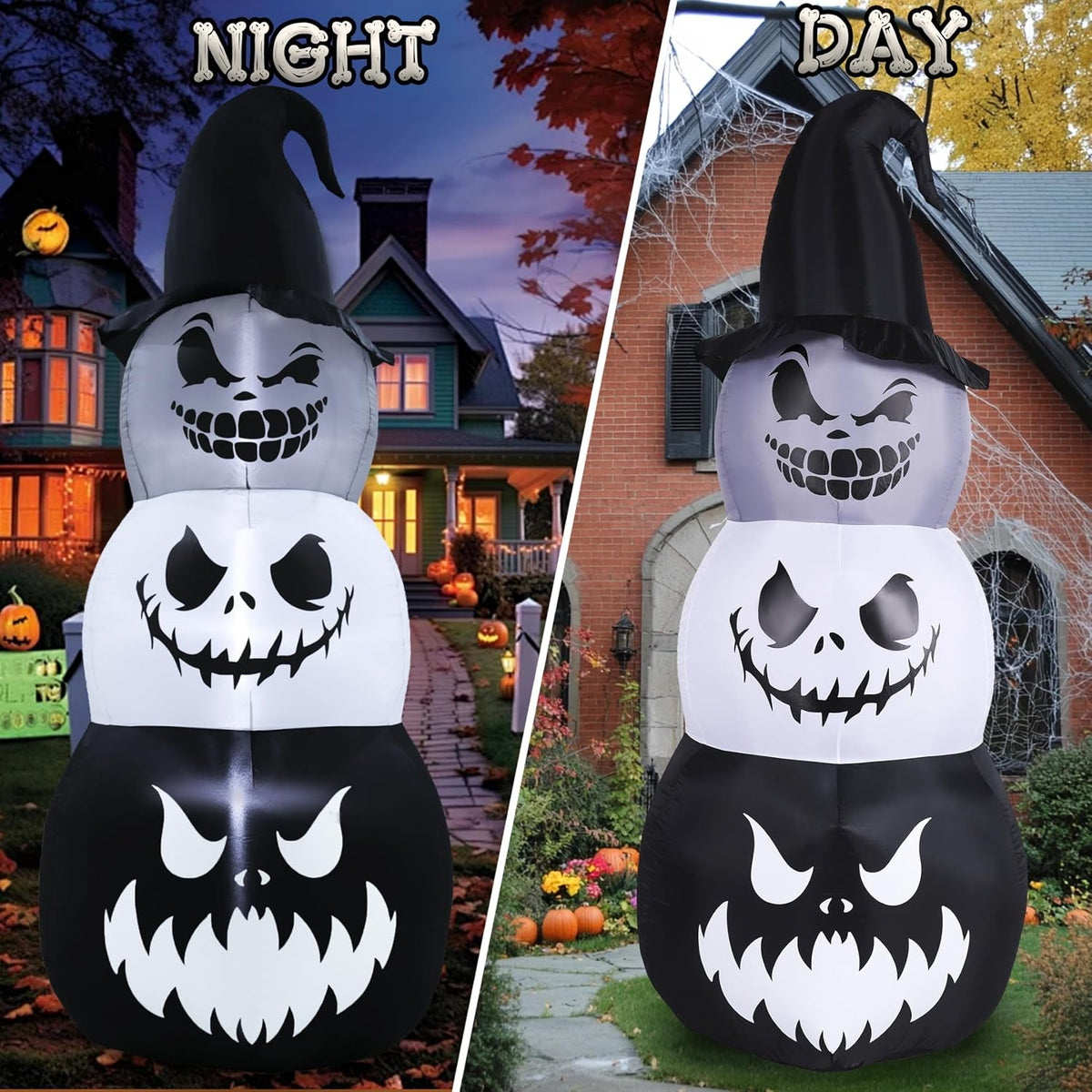 7.6ft Halloween Inflatables Pumpkin Ghost Tower Outdoor Decoration