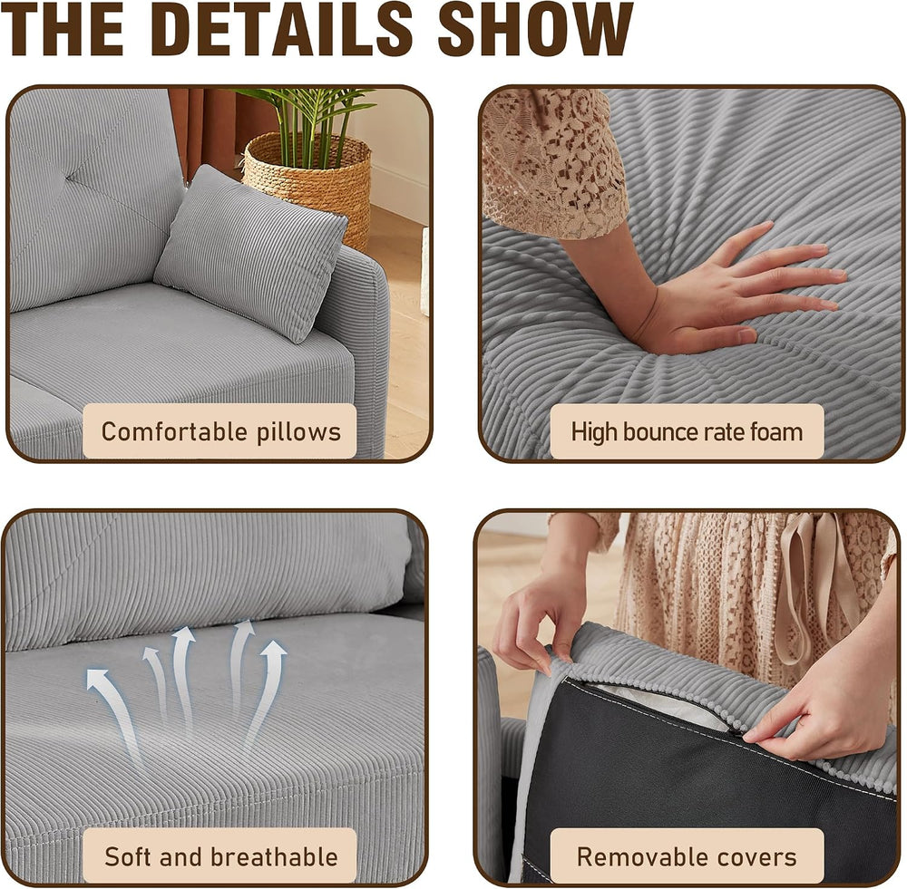3 Piece Sectional Sofa Set , 3 Seat Couch & Loveseat & Ottoman, Light...