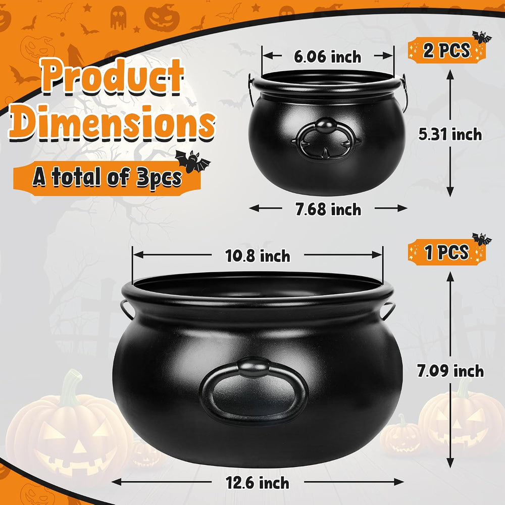 3 PCS Halloween Cauldron, Black Plastic Witch Cauldron Pots for Party Decor