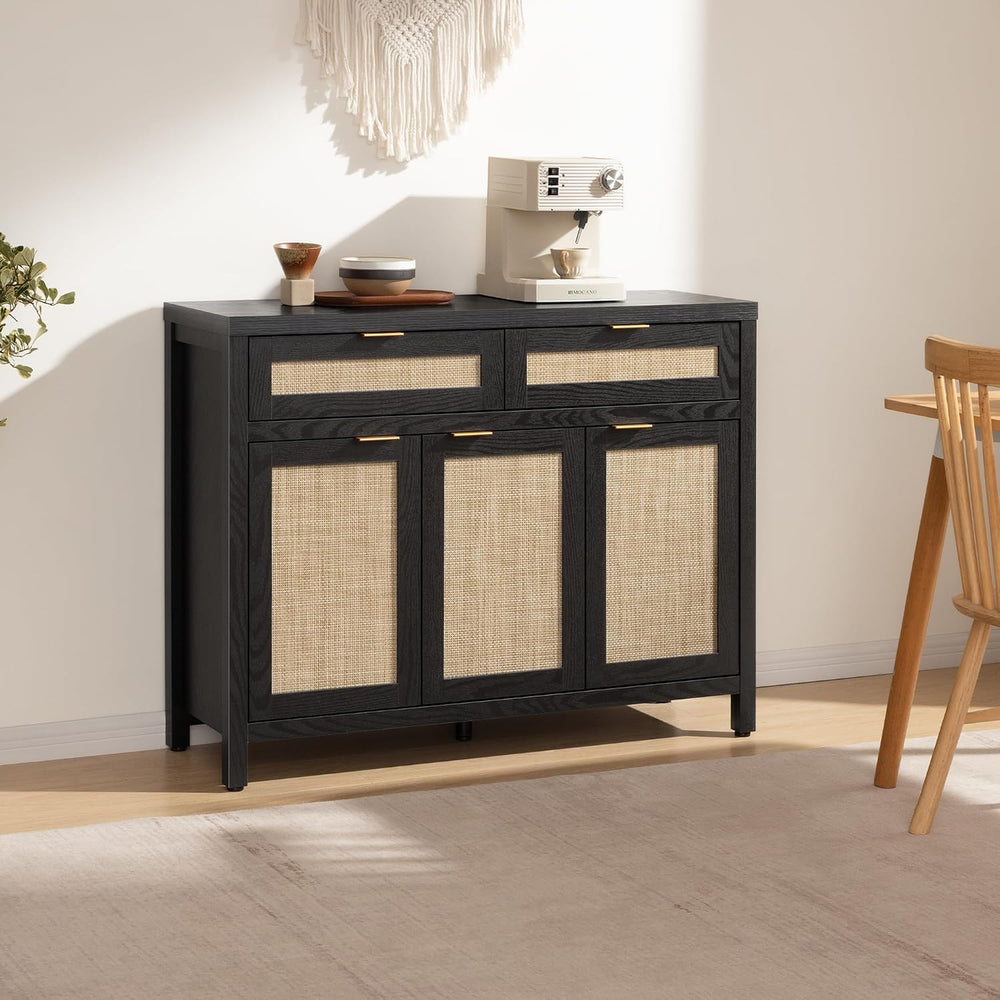 SICOTAS Rattan Sideboard Buffet Cabinet with Storage, Boho Credenza Accent