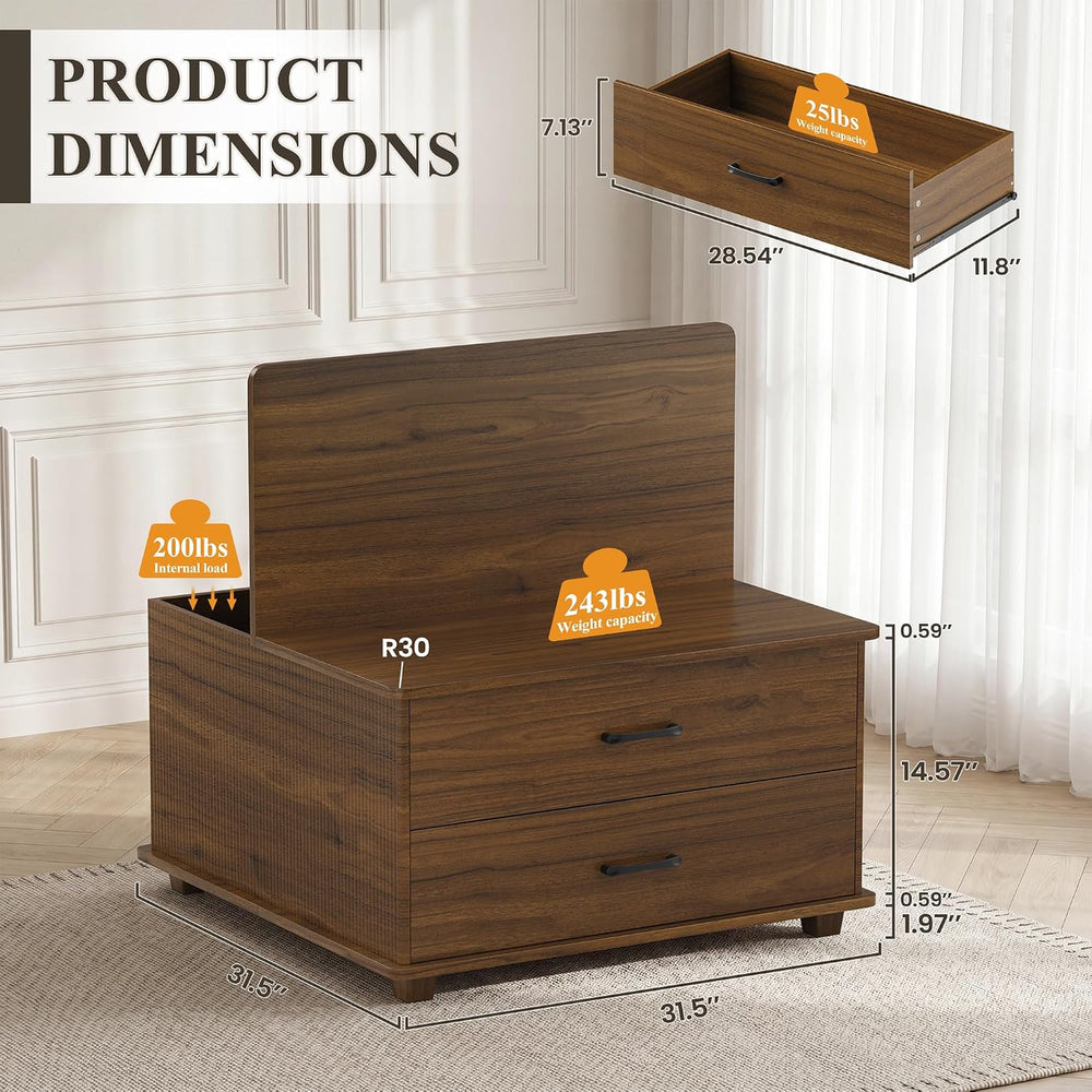 MALOL Storage Coffee Table with 2 Drawers & Flip-Top Lid with Hidden Stor...