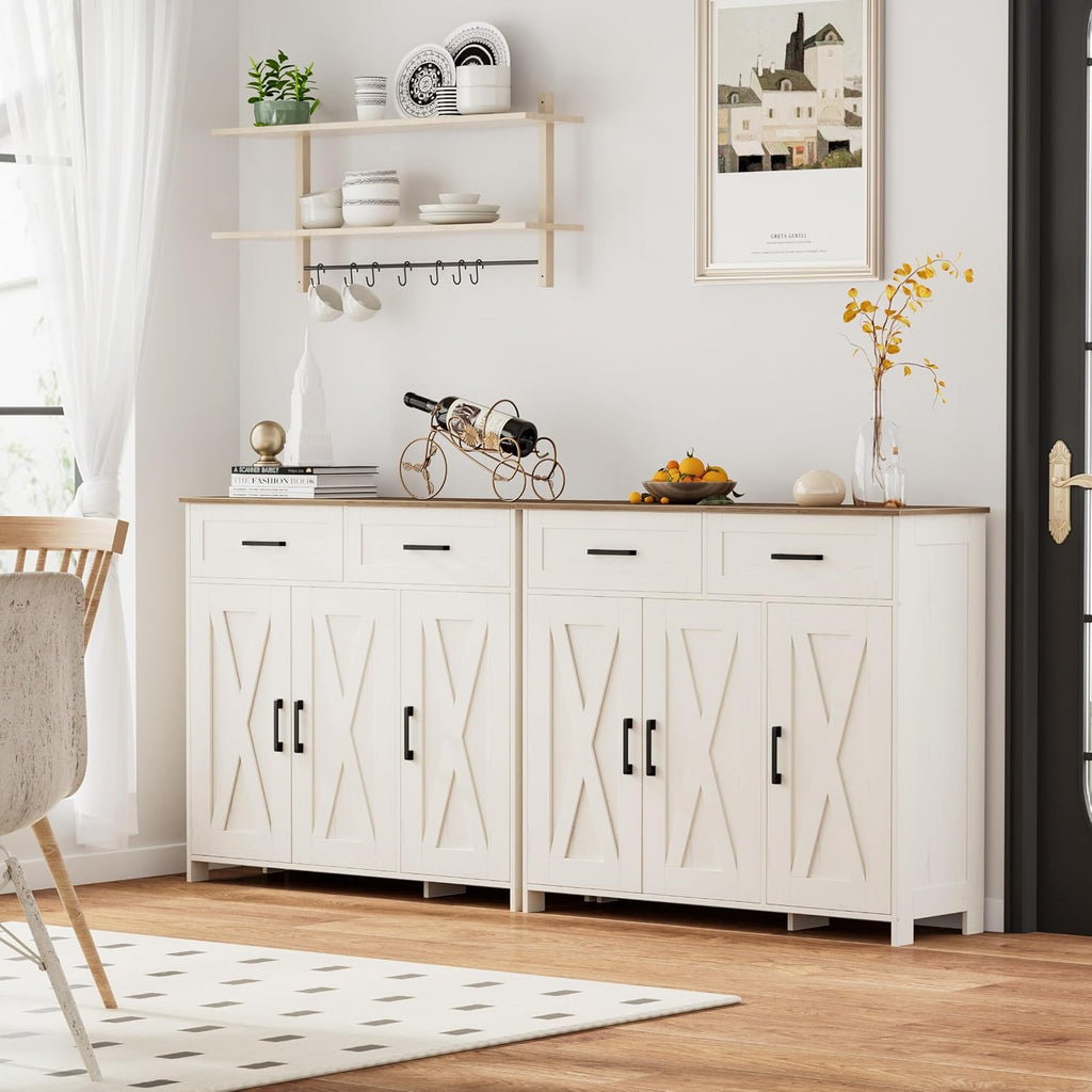Homhedy Coffee Bar Storage Cabinet with Drawers, Kitchen Buffet Cabinet