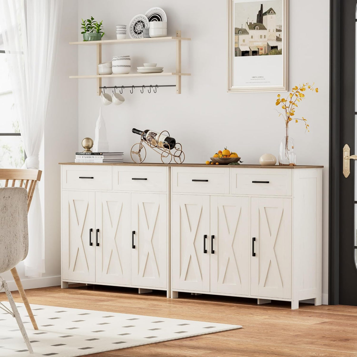 Homhedy Coffee Bar Storage Cabinet with Drawers, Kitchen Buffet Cabinet