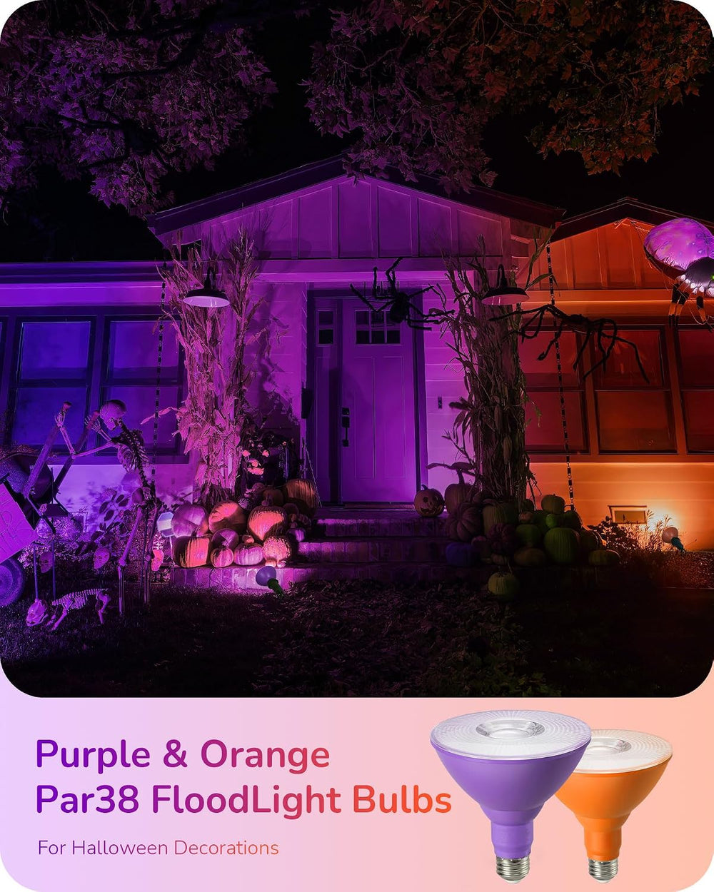 EDISHINE Halloween PAR38 LED Flood Purple&Orange Light Bulbs Dimmable 4Pack