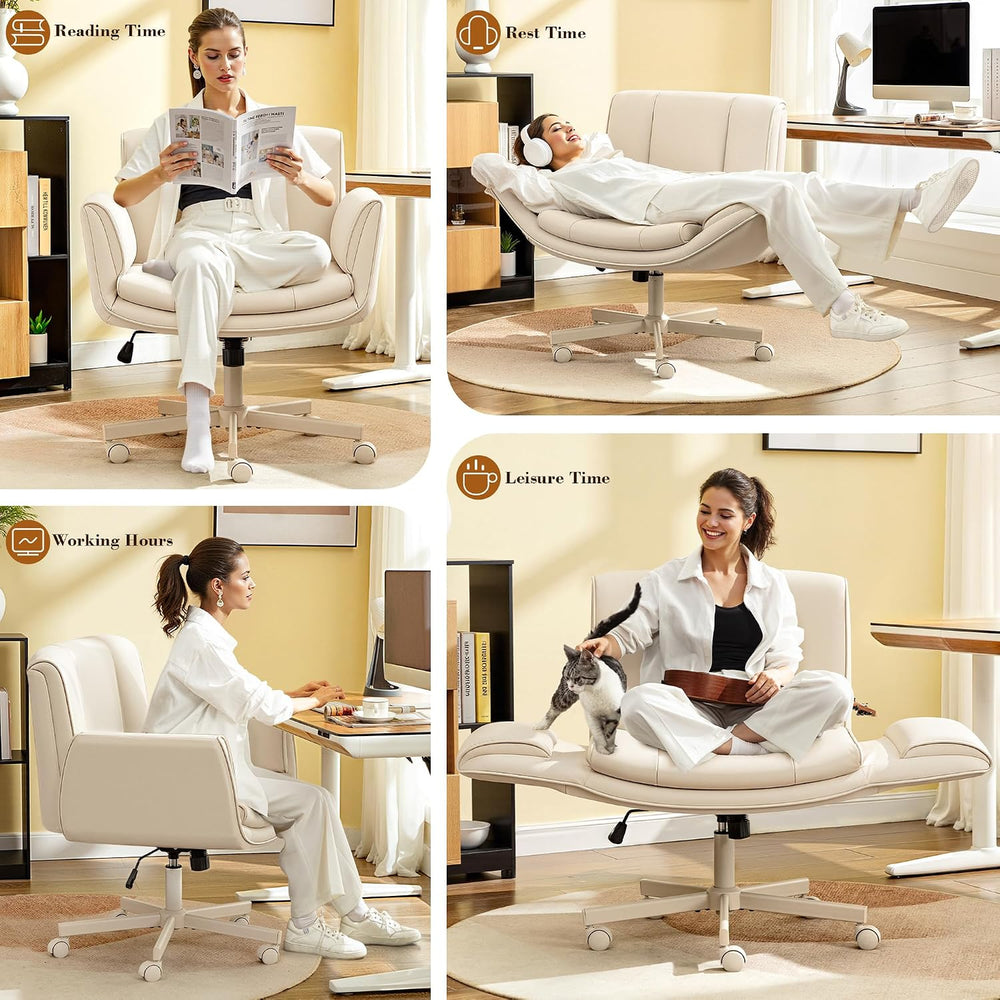 HeroSet Criss Cross Chair with Wheels & Armrests,Comfy Wide Vanity Chair,...