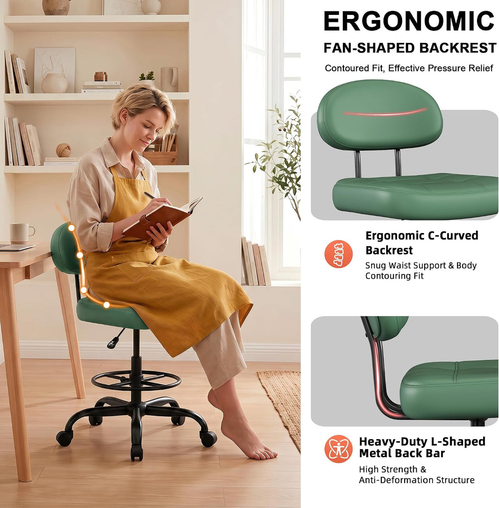 Armless Drafting Chair with Back, Tall Office Chair for Standing Desk, PU Fau...