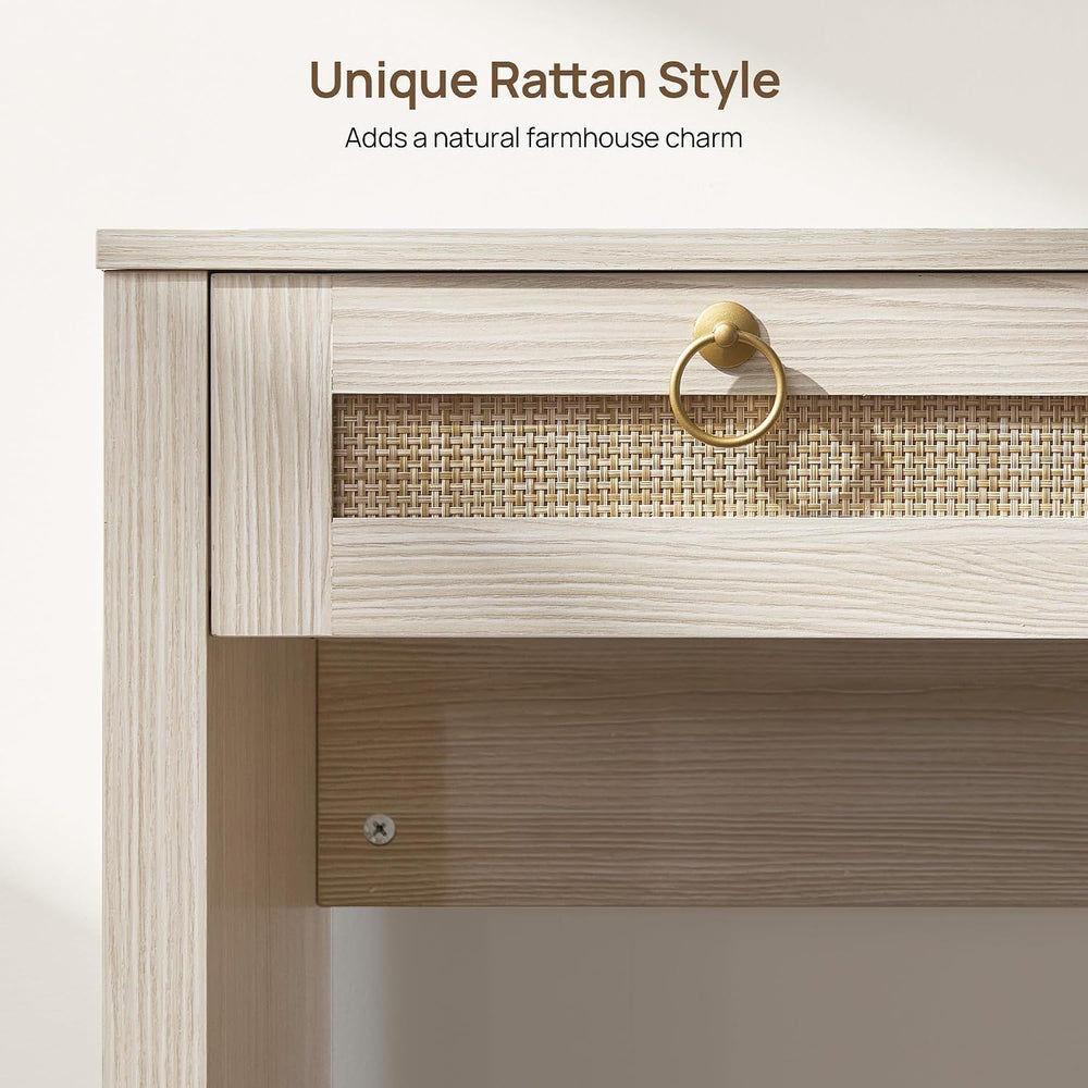 SICOTAS 60" Rattan Home Office Desk with 3 Drawers, White