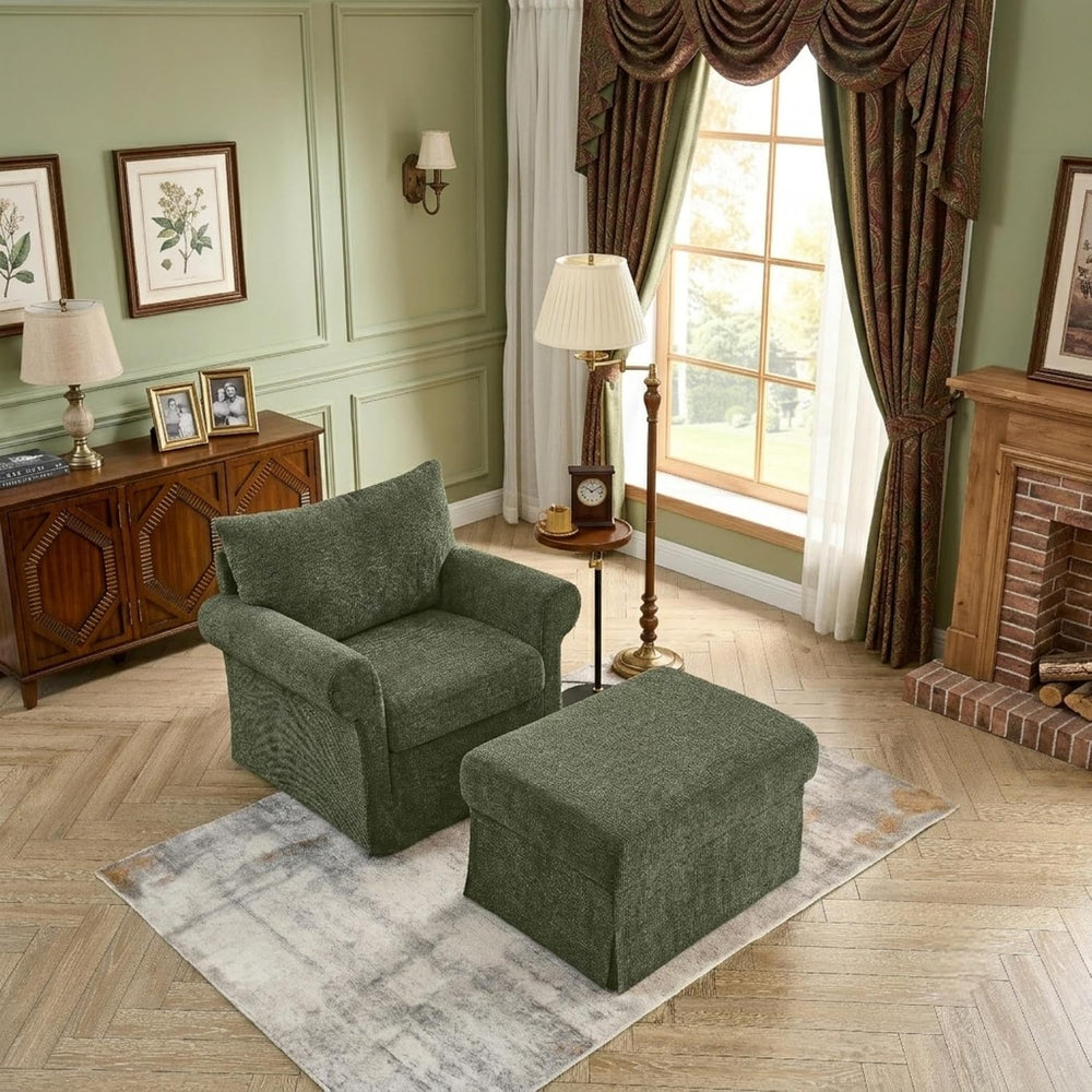 Eafurn Modern Chenille Accent Chair with Ottoman for Small Space, Comfy Uphol...