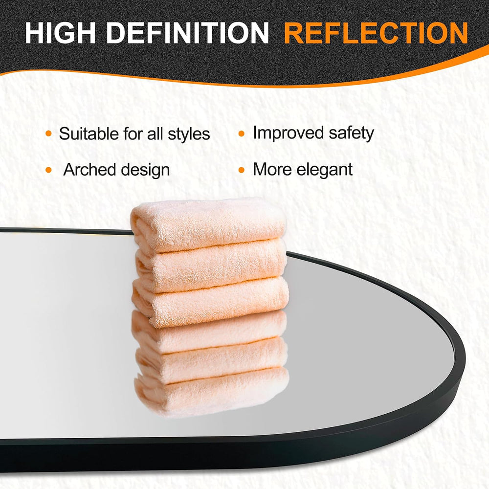 Delma 36x24 Black Oval Bathroom Mirror for Over Sink, Aluminum Frame