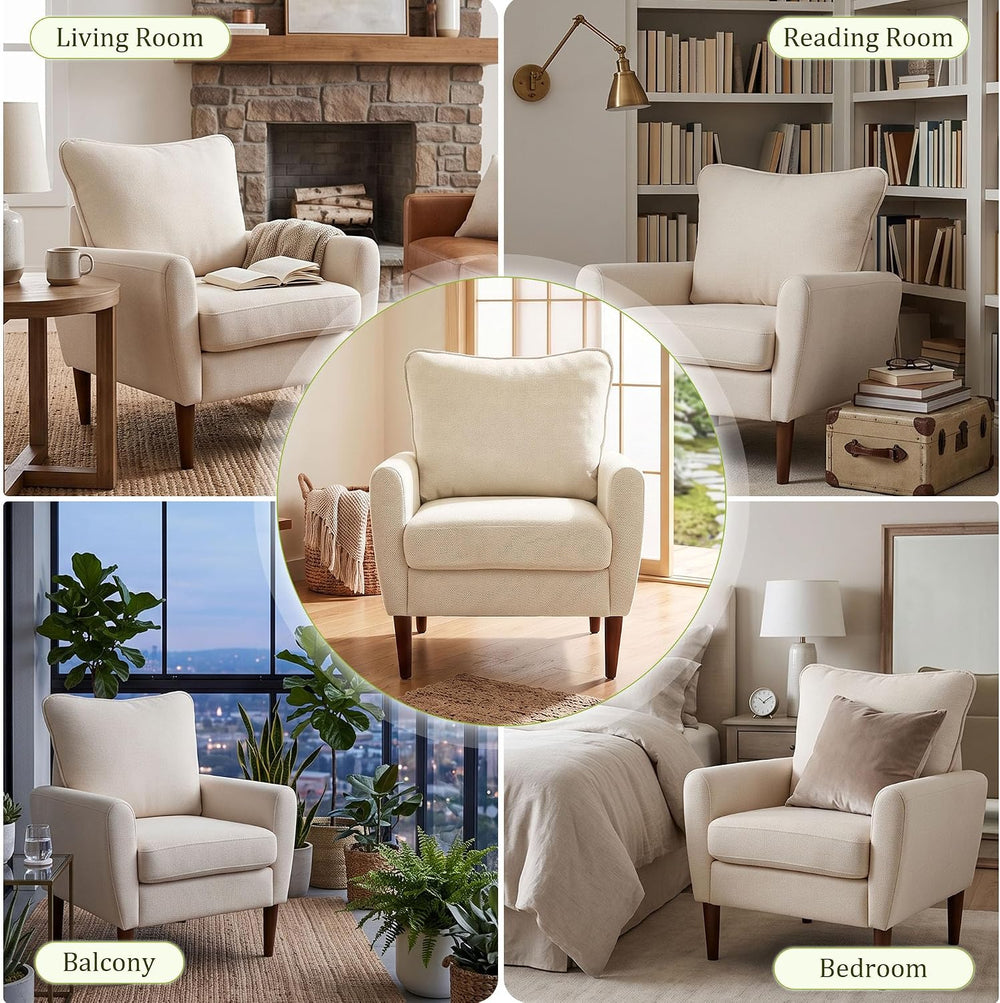 2 Pcs Accent Chair with Spring Sponge Cushion, Upholstered Armchair, Beige