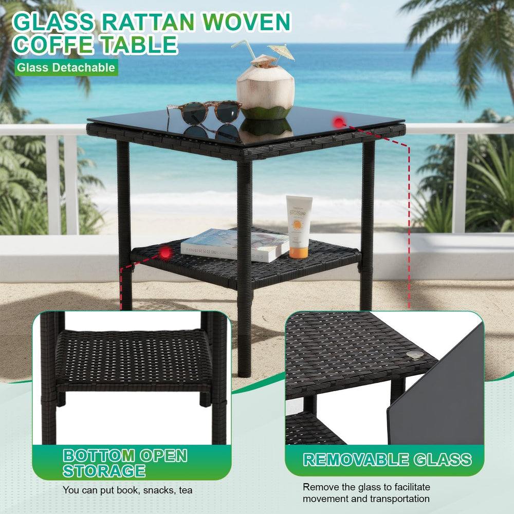 FDW 3-Piece Patio Furniture Set | Black & Khaki | Outdoor Wicker Furniture