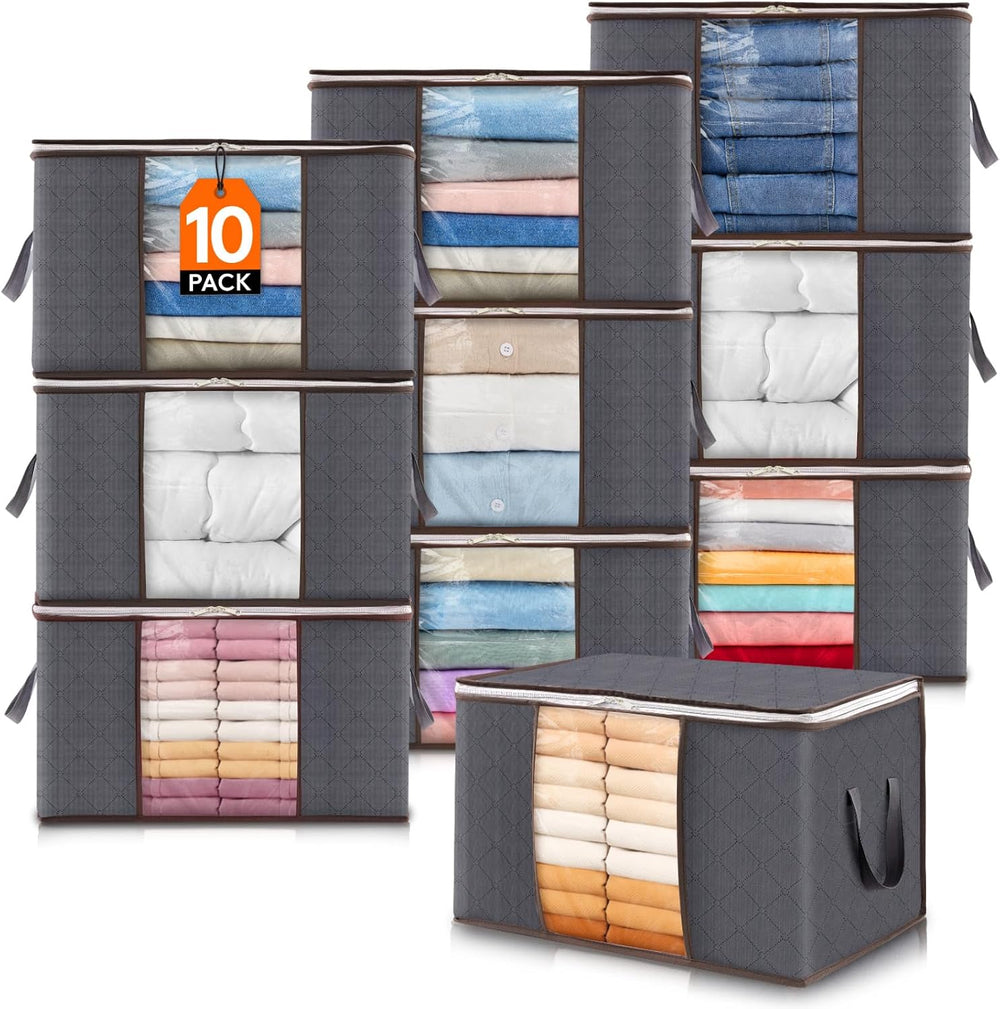 Lifewit 10 Pack 60L Clothes Storage Bins with Lids, Blanket Storage Bags