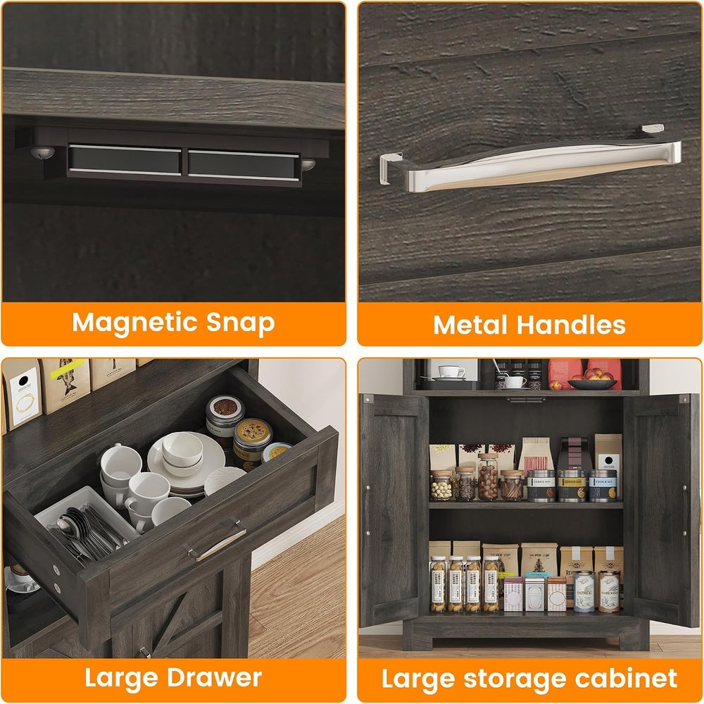 Saudism 55" Pantry Storage Cabinet with Drawers and Barn Doors