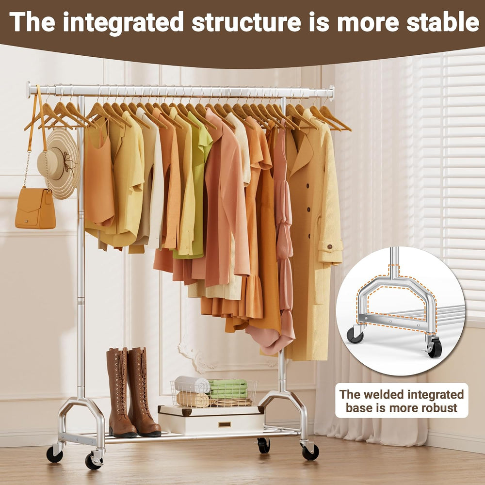 65" Metal Clothes Rack, Heavy Duty Rolling Clothing Rack 380LBS