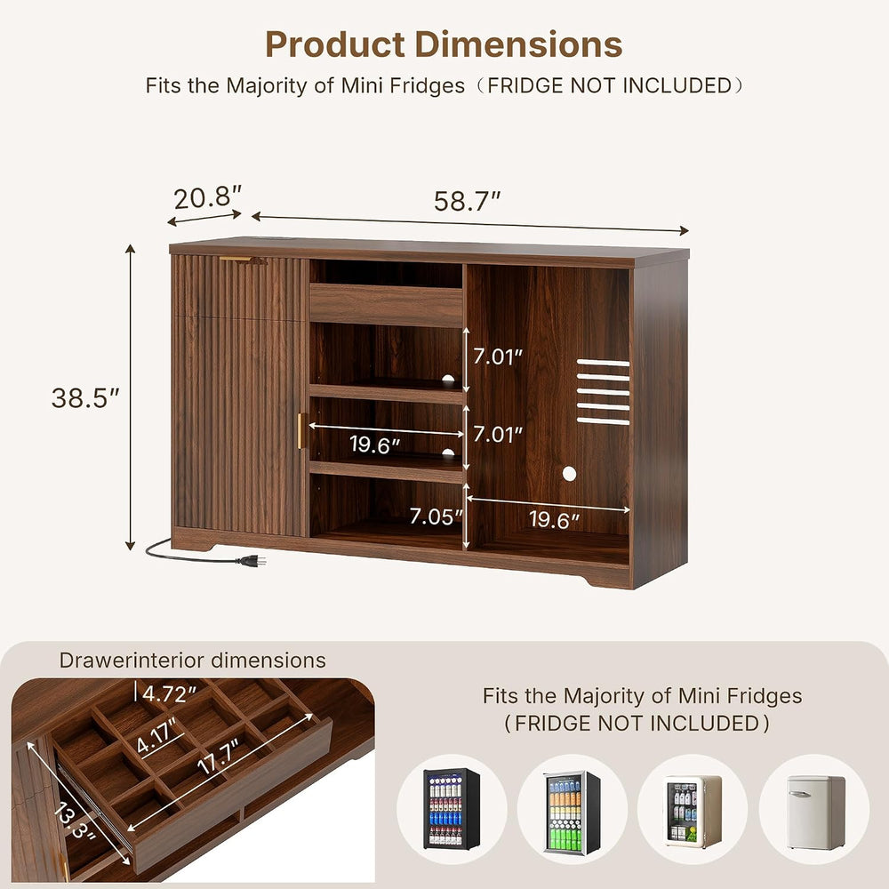 Alohappy 58.7" Snack Bar Cabinet with Fridge Space & Wine Glass Rack...
