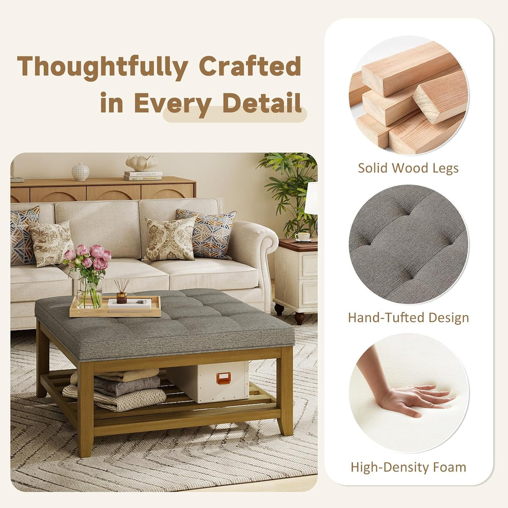 Befurtori Ottoman with Storage Bench, Linen Ottoman Coffee Table, Granite