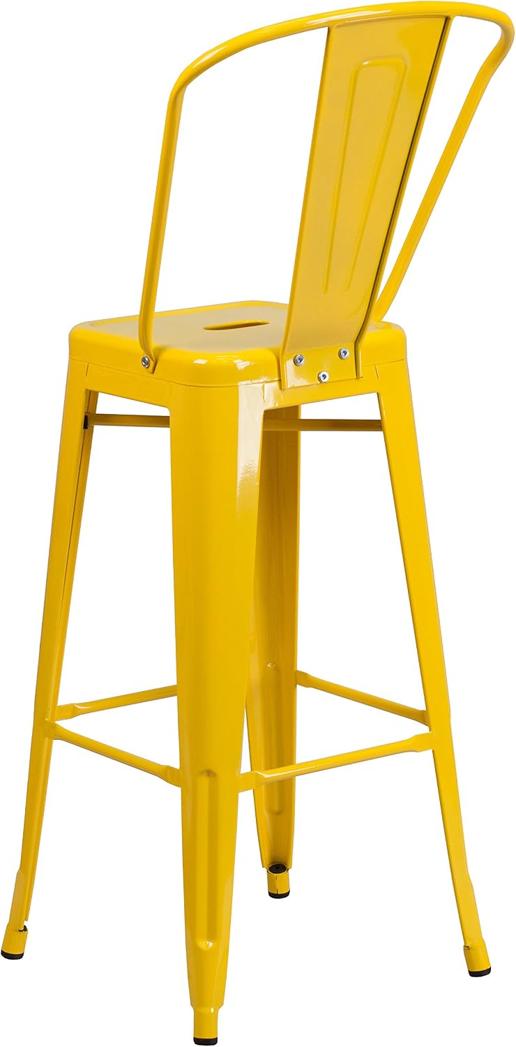 EMMA + OLIVER 30" H Yellow Metal Barstool with Back