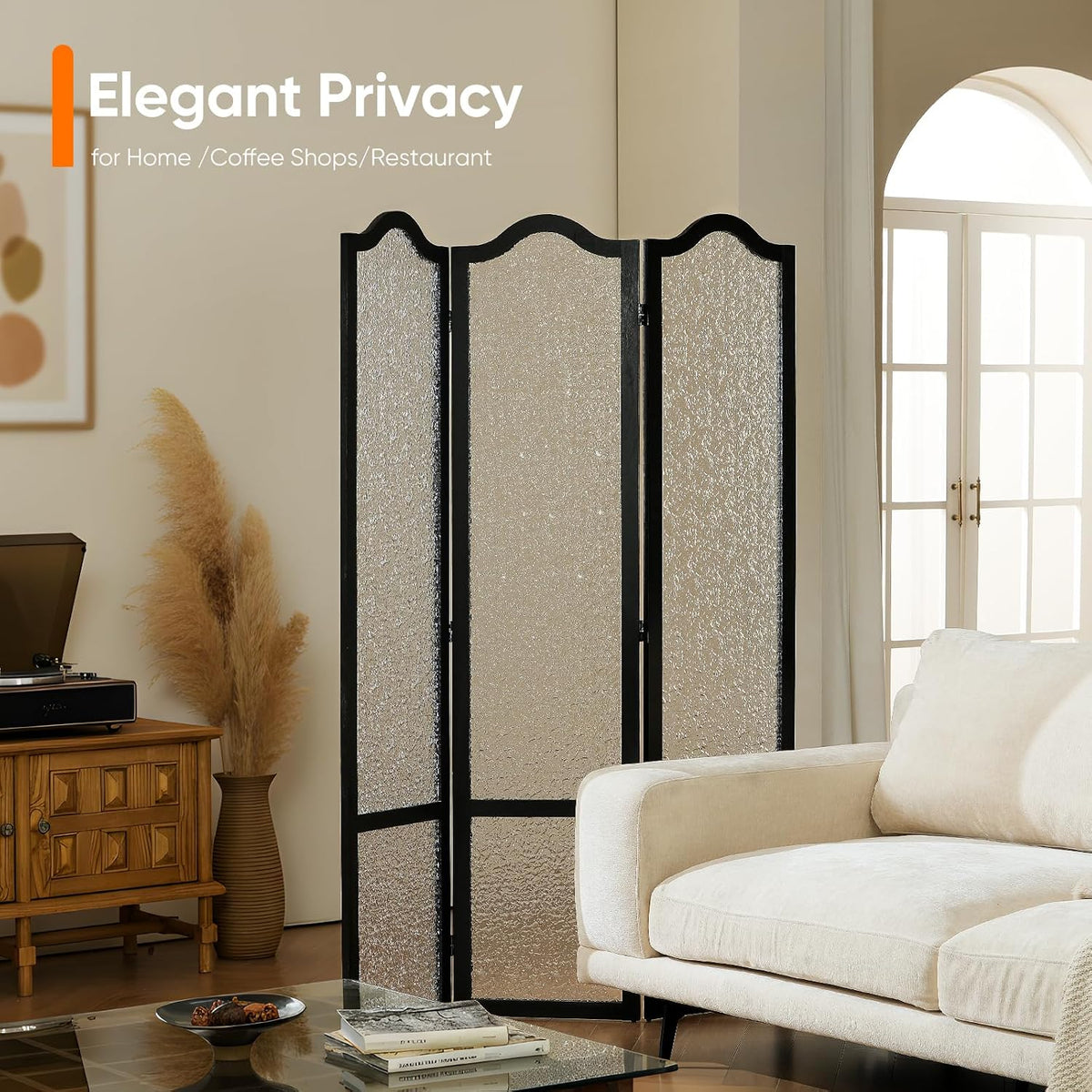 JOSTYLE Acrylic Room Divider, Black, 3-Panel, 67" H x 47.2" W