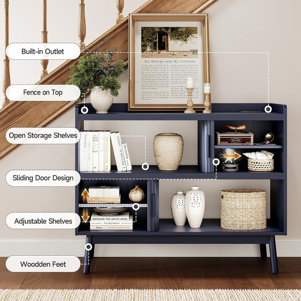 ONBRILL 44" Sideboard Buffet Cabinet with Outlet & Sliding Door, Blue