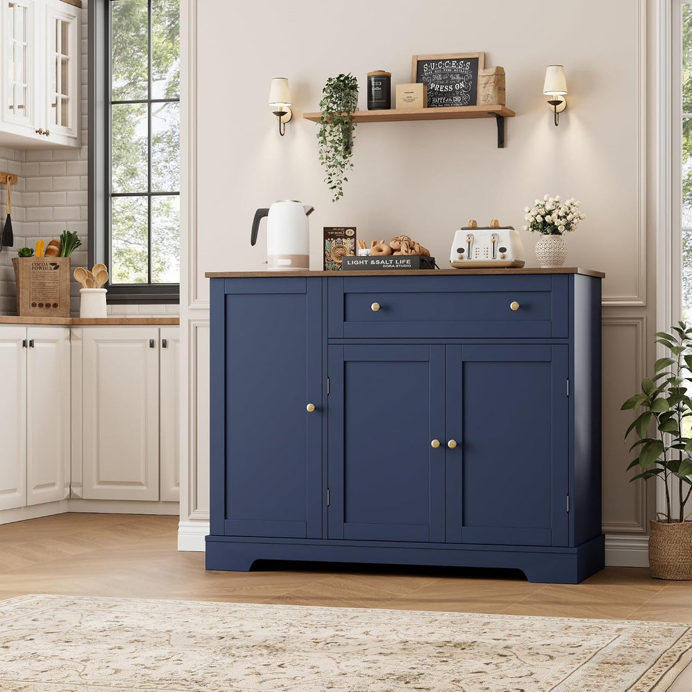 HOSTACK 41" W Kitchen Sideboard Buffet Cabinet, Small Coffee Bar, Blue