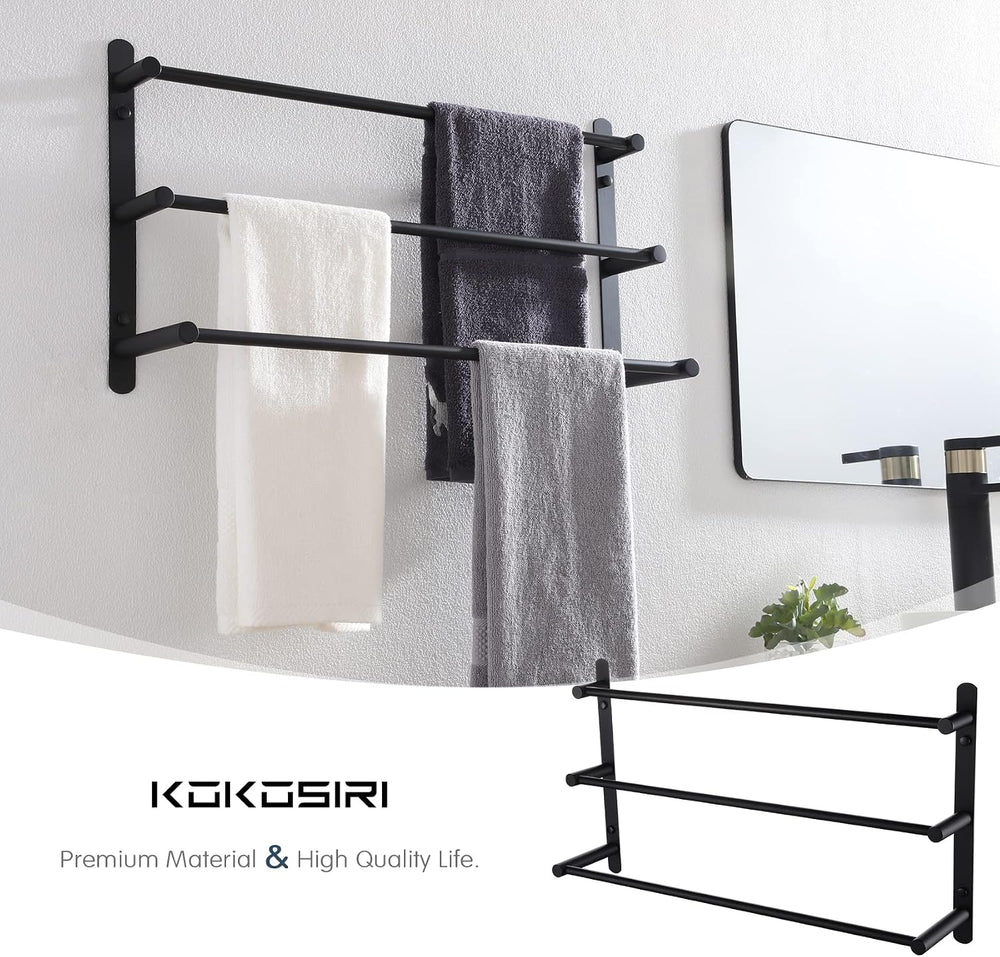KOKOSIRI Bath Towel Bars Matte Black Bathroom 3-Tiers Ladder Towel Rails Wall...