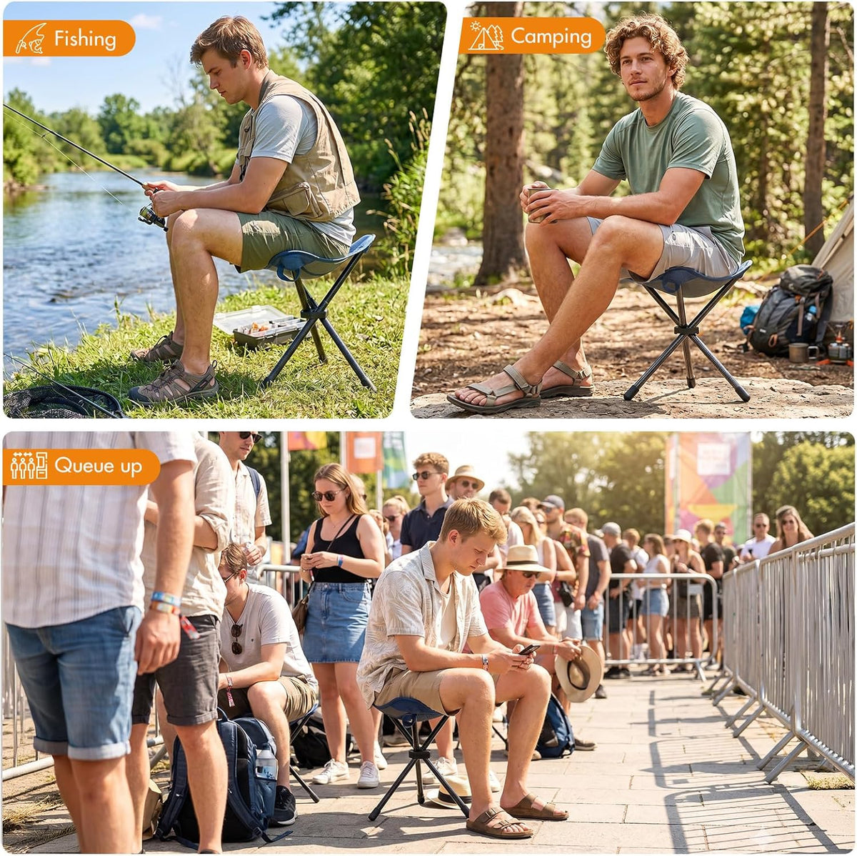Portal 2 Pack Tall Folding Tripod Stool Portable Tripod Chair for Outdoor Camping