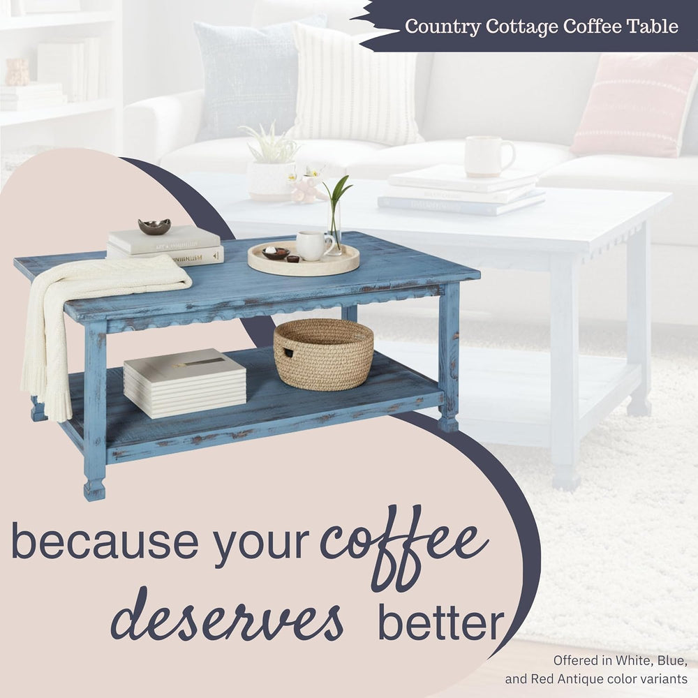 Alaterre Country Cottage Solid Wood Coffee Table, Blue Antique, 42 Inch