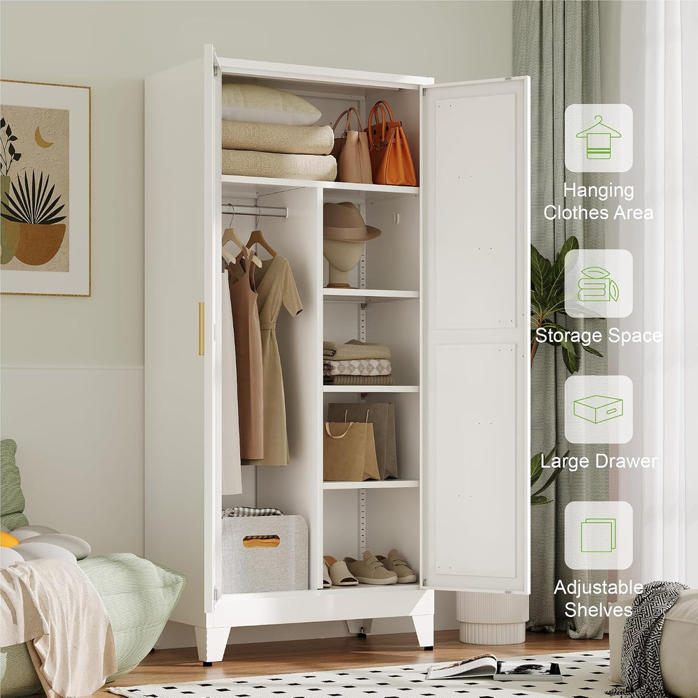 Baborokic Metal Wardrobe Cabinet with Hanging Rod,Large 71" Armoire Ward...