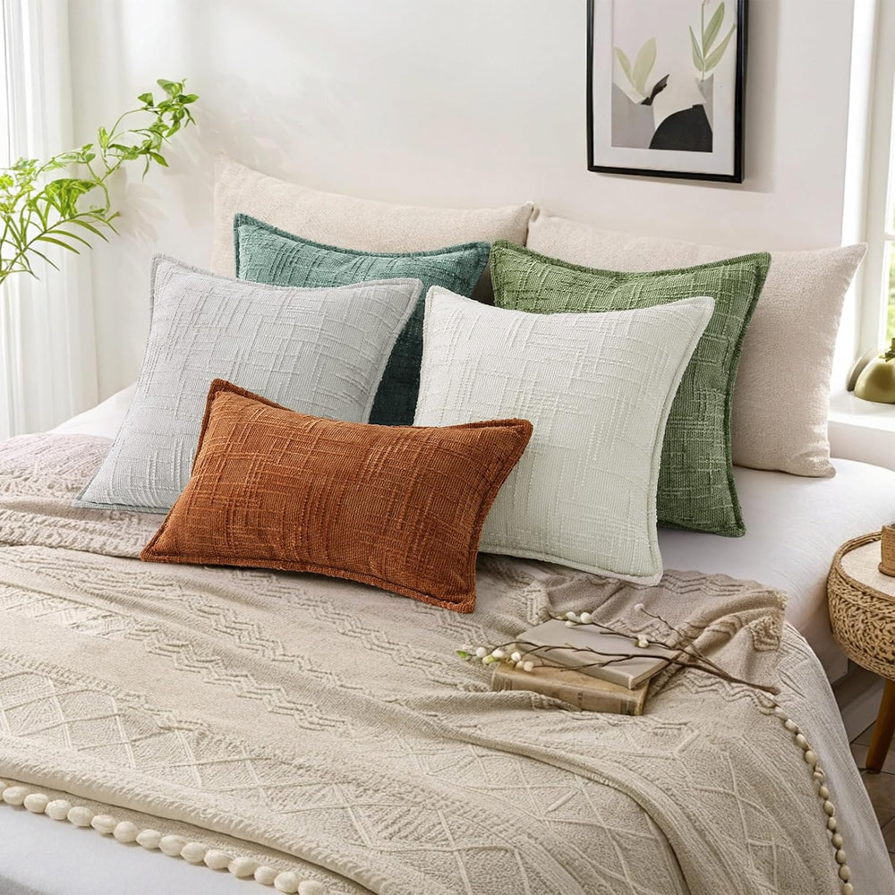 decorUhome Chenille Throw Pillow Covers 20x20 Set of 2, Sage Green