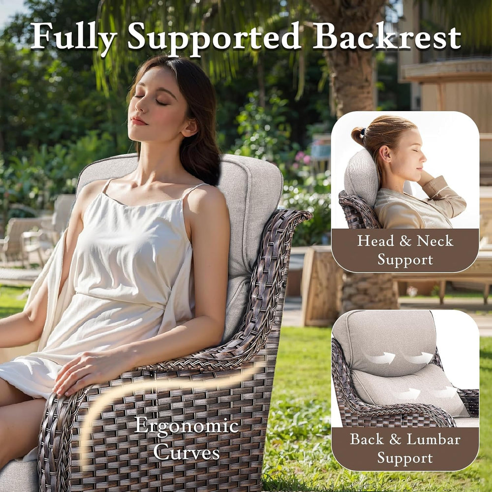 7 PCS Patio Furniture Set with Fire Pit Table & Swivel Chairs, Brown/Beige