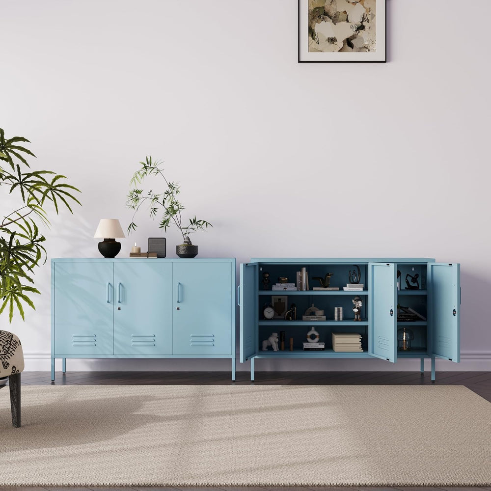 47.3" Wide Blue 3-Door Lockable Metal Storage Cabinet, Heavy-Duty Multip...