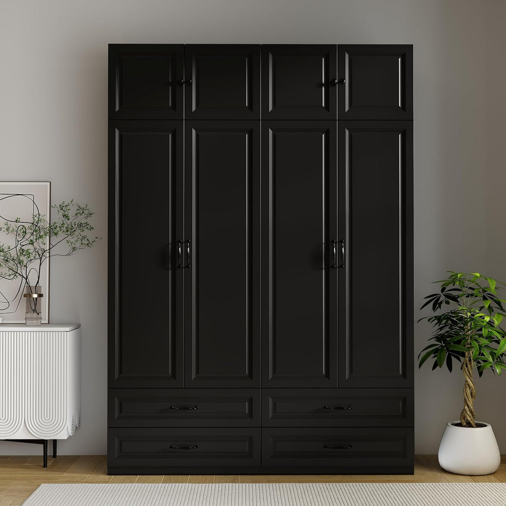 Black Armoires Wardrobe Closet with 4 Drawers and 4 Doors: 88" H