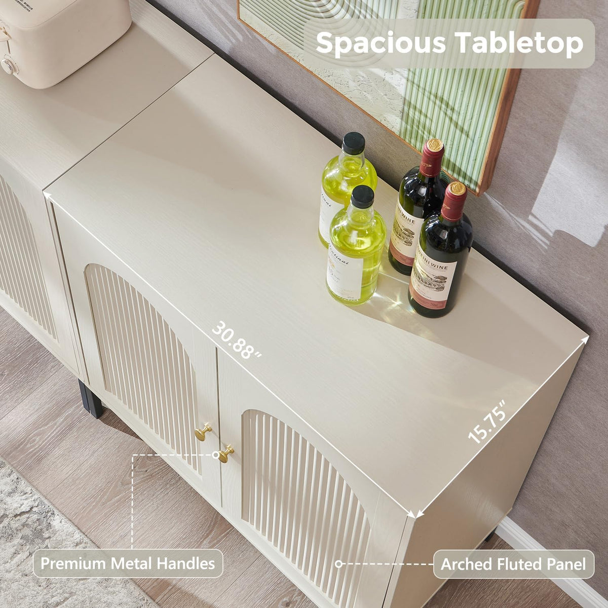IFGET 34" Tall Modern Arched Sideboard Buffet Cabinet with Storage, Cream
