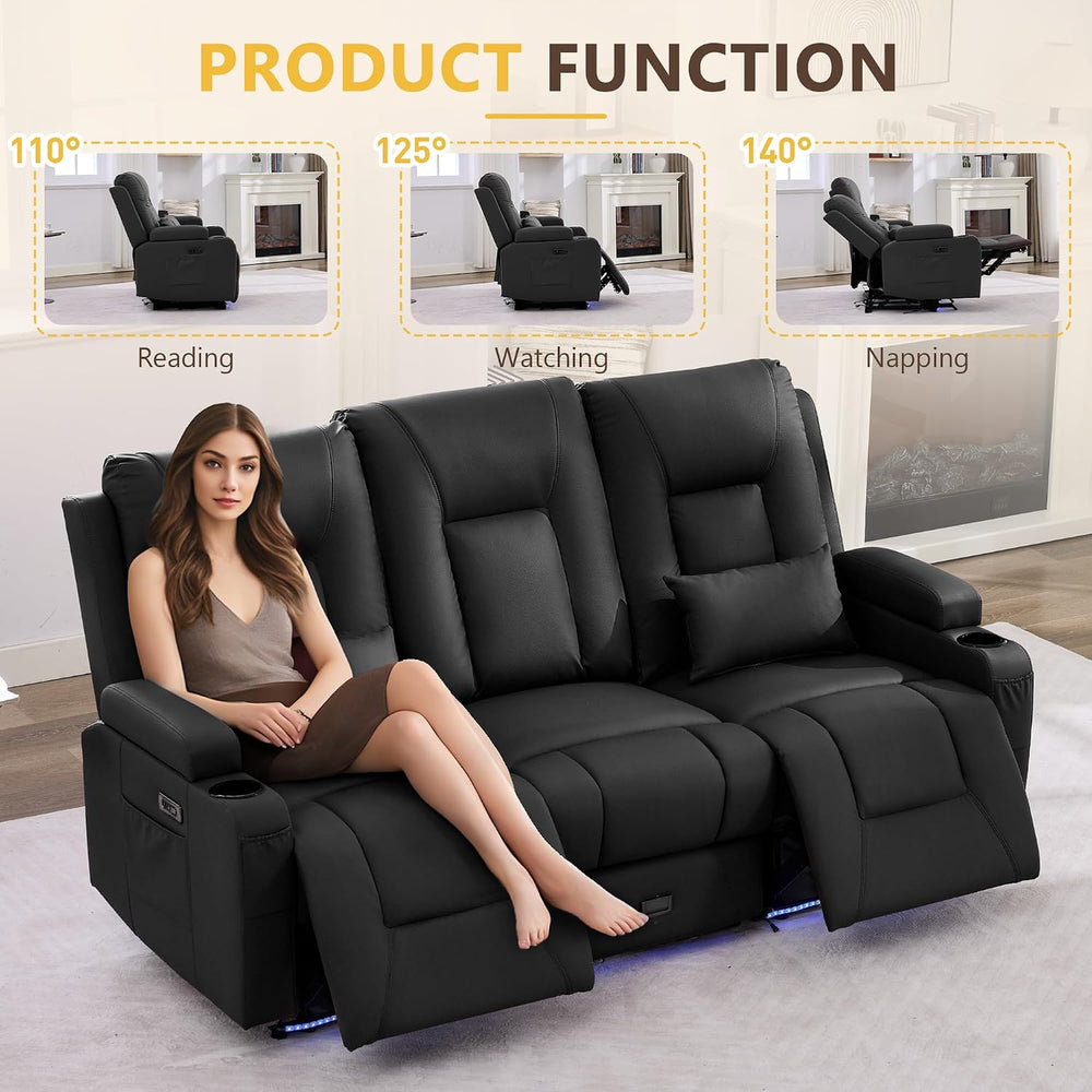 URRED Wall Hugger Power Reclining Loveseat Sofa，Black：77.3" - 3 Seats