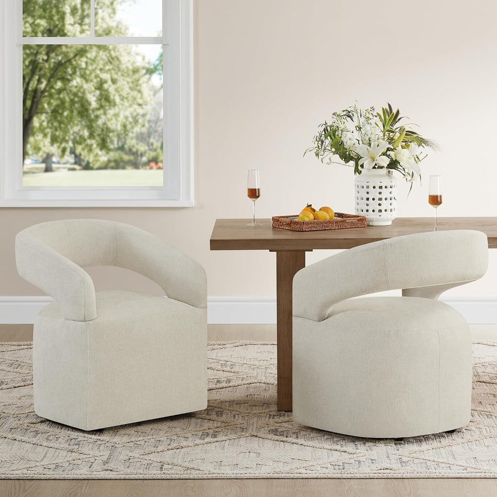 KISLOT Upholstered Dining Chairs Set of 1 with Casters, Cream Beige