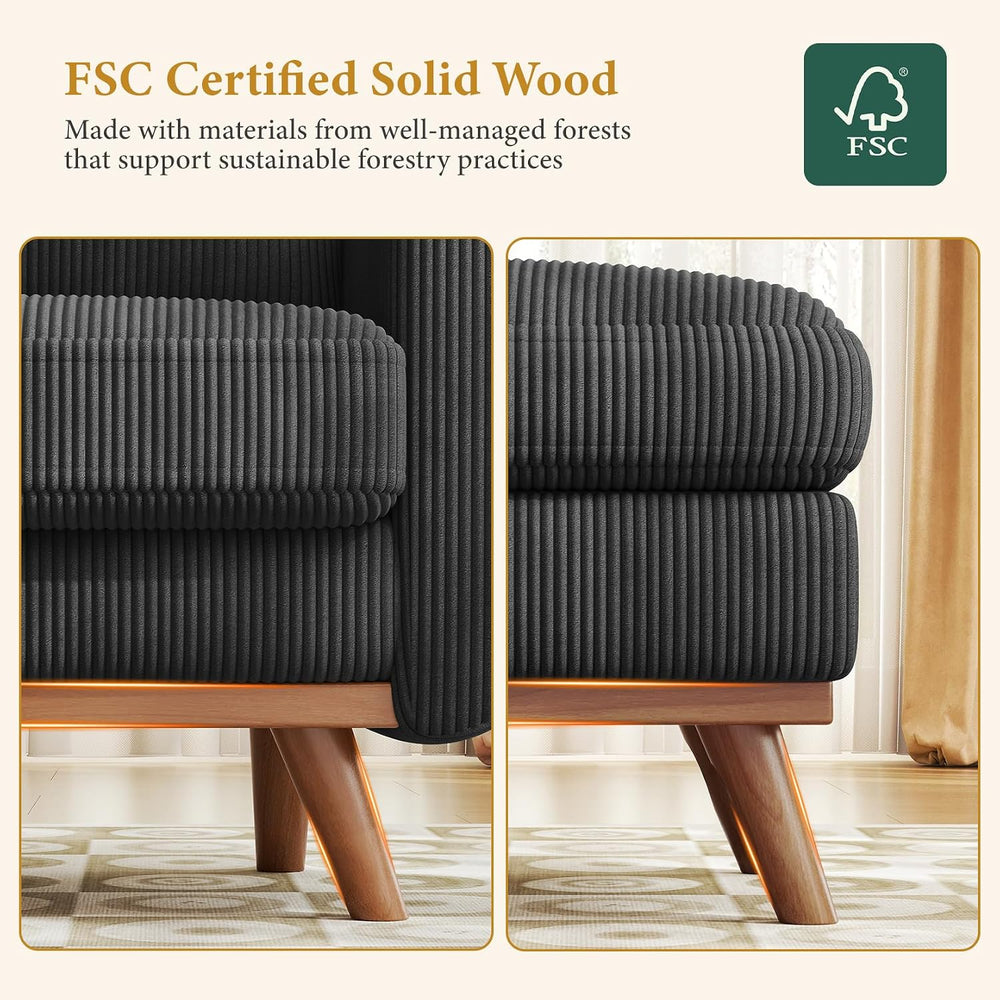 Vesgantti 38.5" Accent Chair with Movable Ottoman, Comfy Corduroy Armcha...