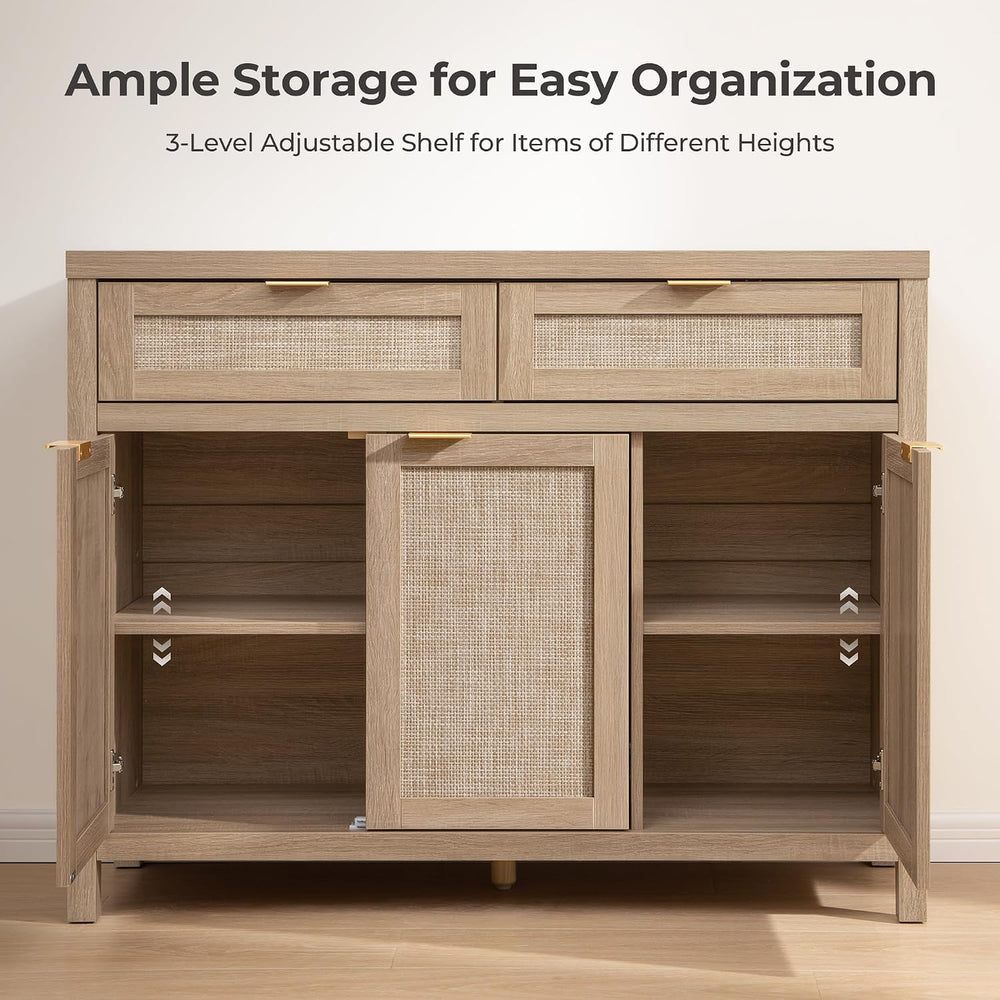 SICOTAS Rattan Sideboard Buffet Cabinet with Storage, Boho Credenza Accent