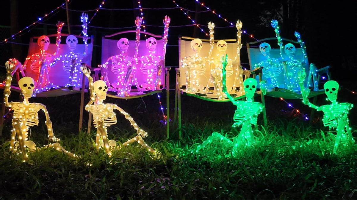 2Pack36 Halloween Light up Skeleton Deco(350 Green Lights,6H auto‑Off)
