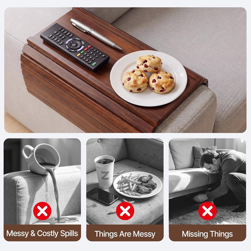 Bamboo Sofa Armrest Tray, Foldable Couch Arm Tray Side Table, 2 in 1 Anti-Fal...