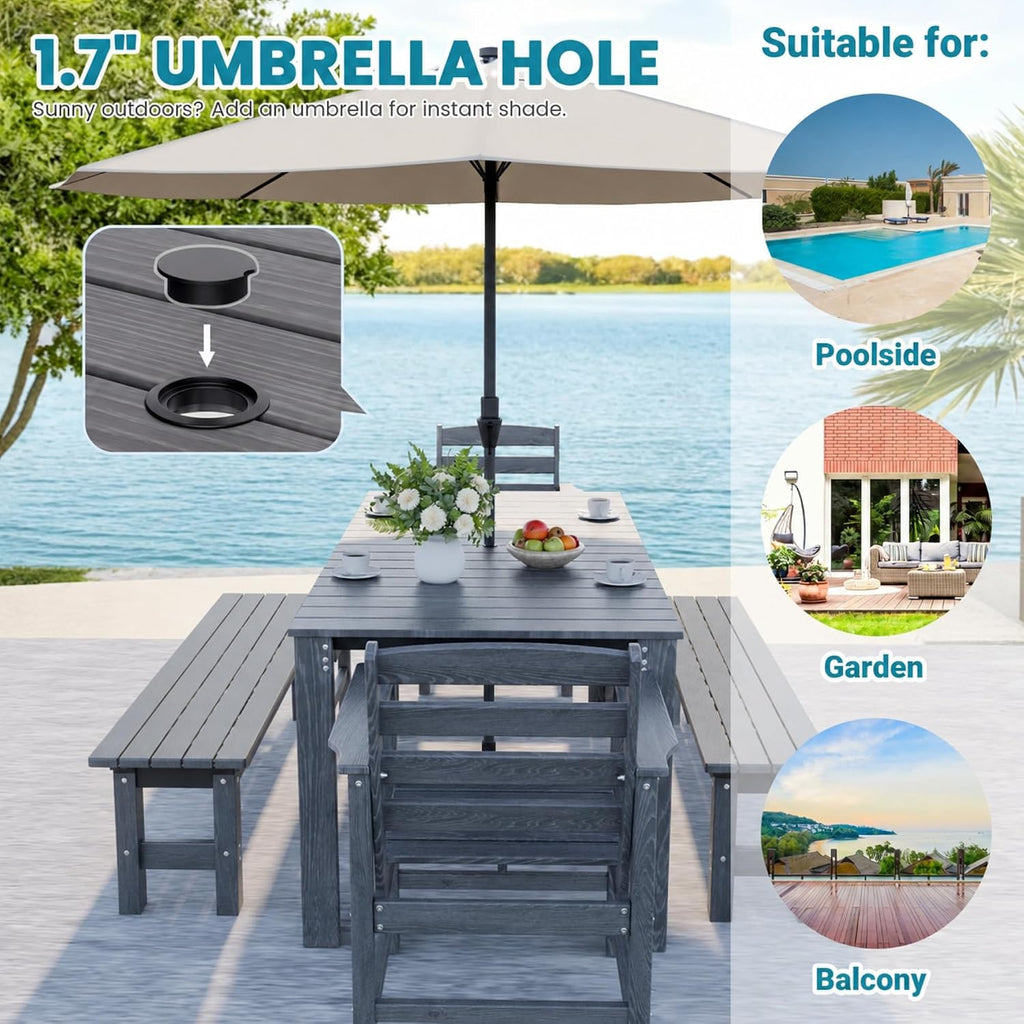 dining table set, 5-piece hdpe outdoor dining set shown in use