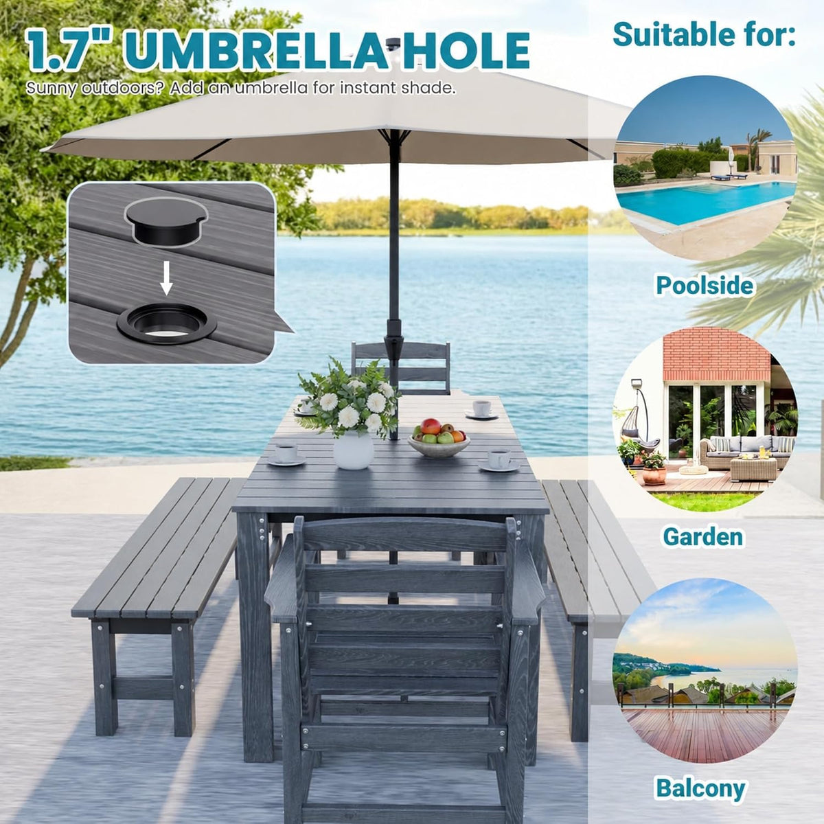 dining table set, 5-piece hdpe outdoor dining set shown in use