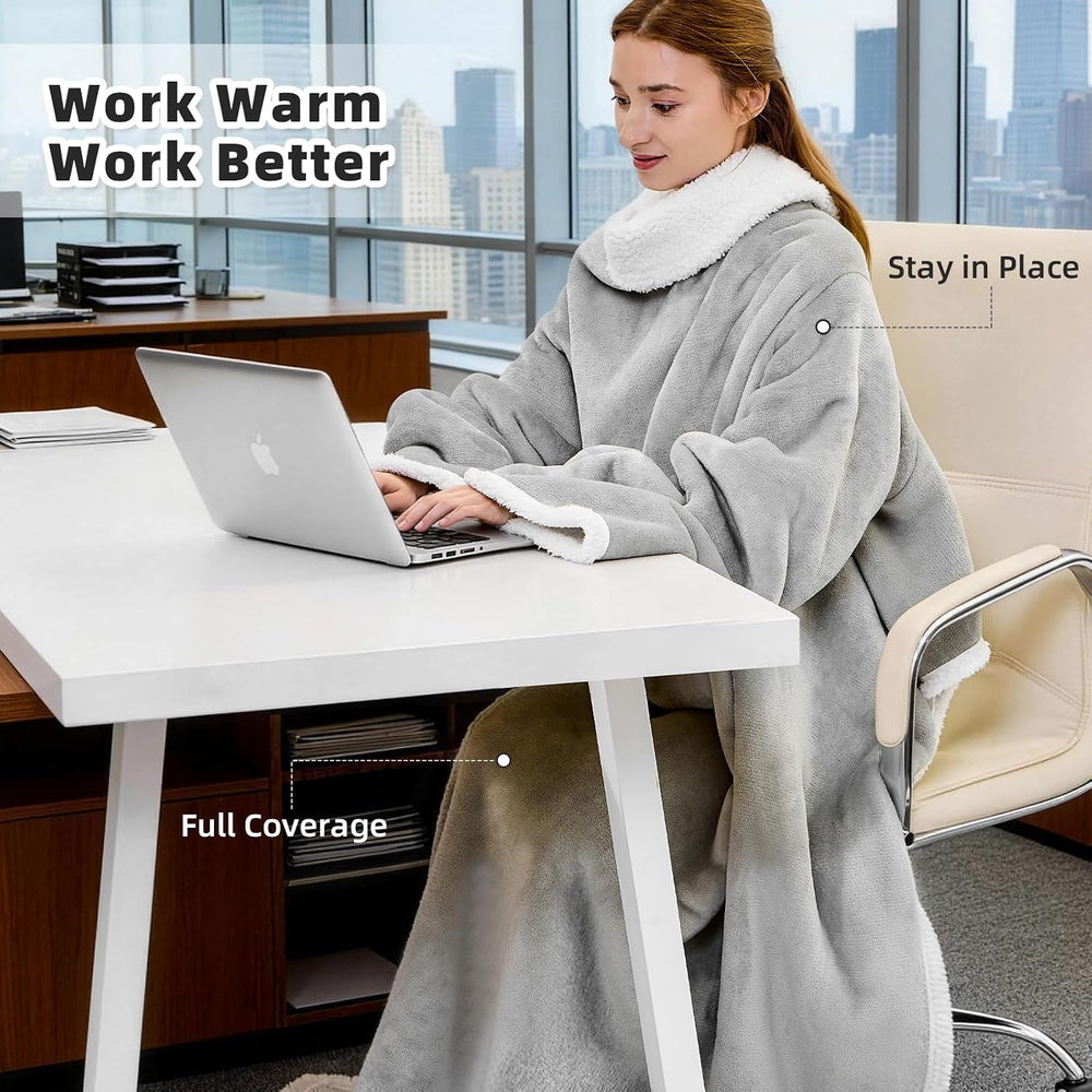 IFNOW Sherpa Wearable Blanket with Sleeves, Oversized Snuggle Robe, Grey