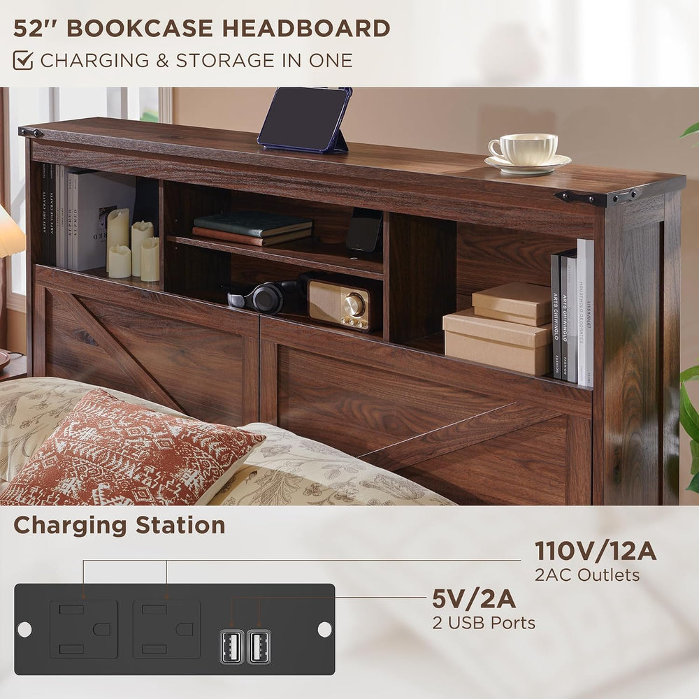 ACCOHOHO Full Bed Frame with 52" Tall Headboard and 4 Drawers,LED Light,...