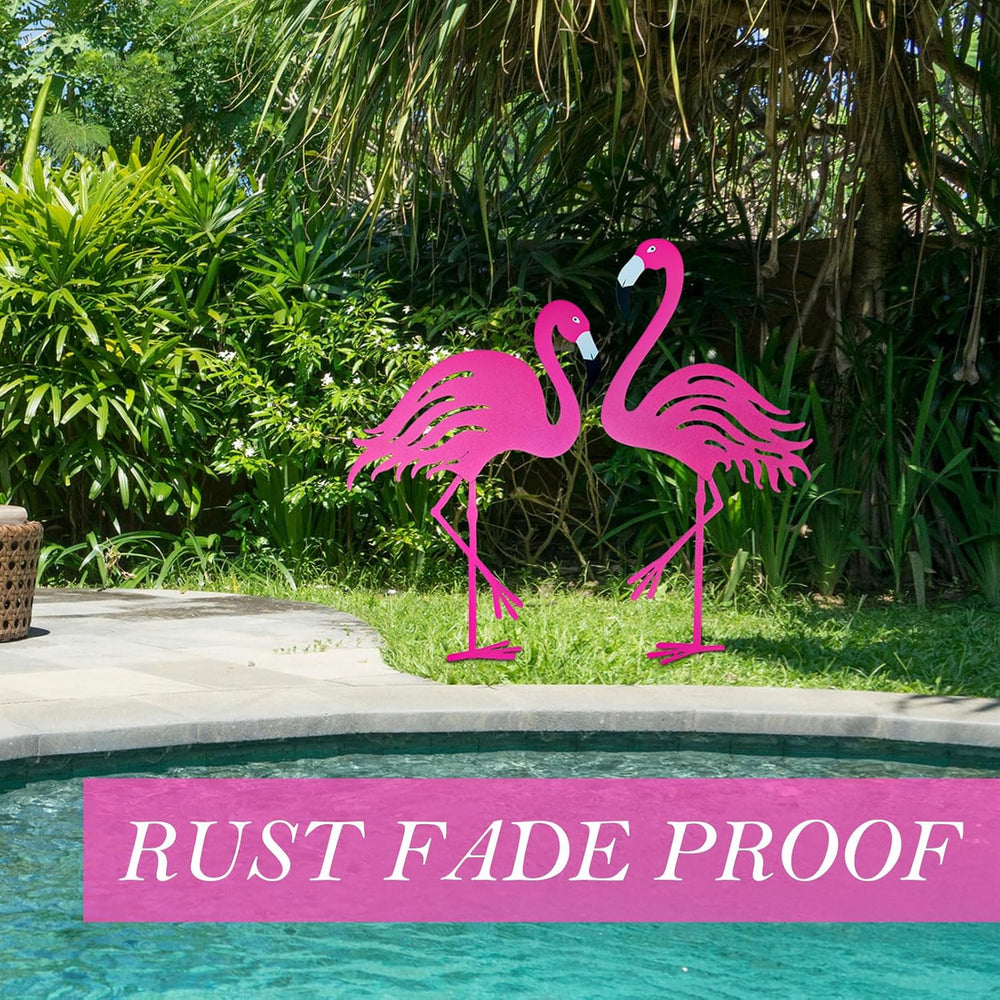 Riakrum 4 Pcs Flamingos Outdoor Yard Decor Pink Metal Flamingos