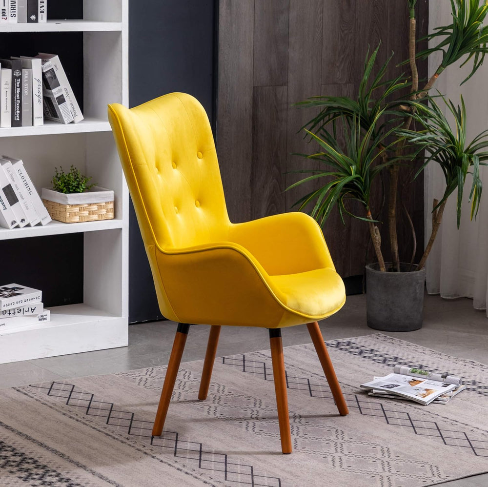 Roundhill Furniture AC155YL Doarnin Silky Velvet Tufted Button Accent Chair, ...