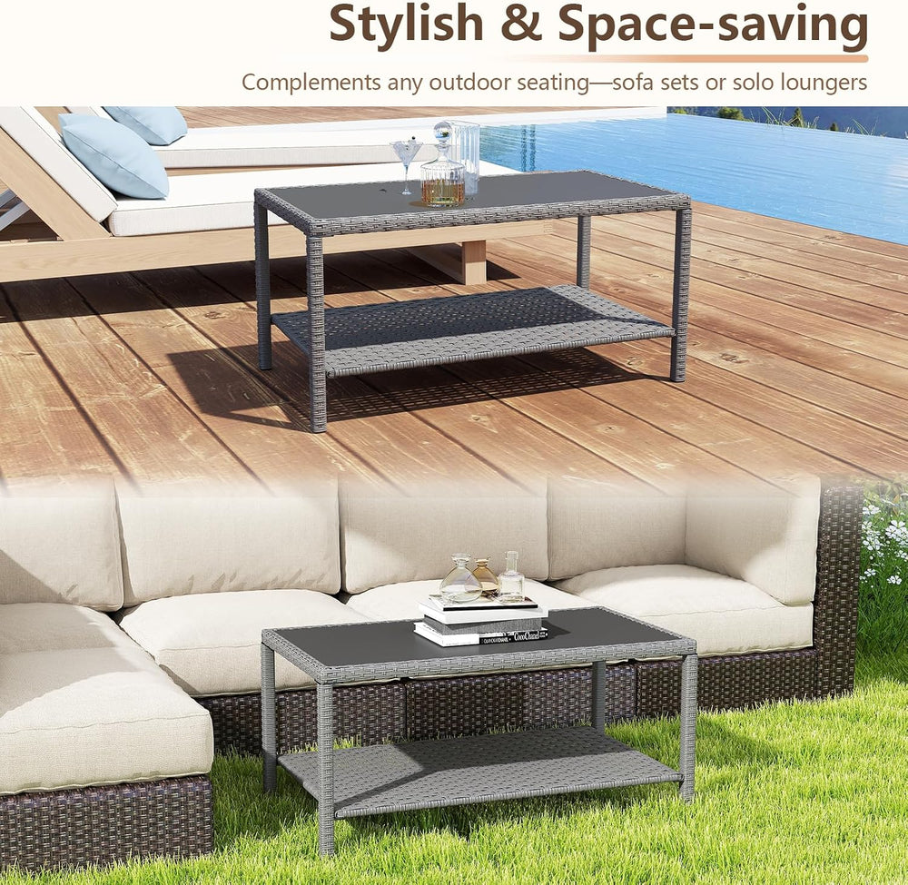 C-Hopetree Small Outdoor Coffee Side End Table for Outside Patio Storage, Gra...