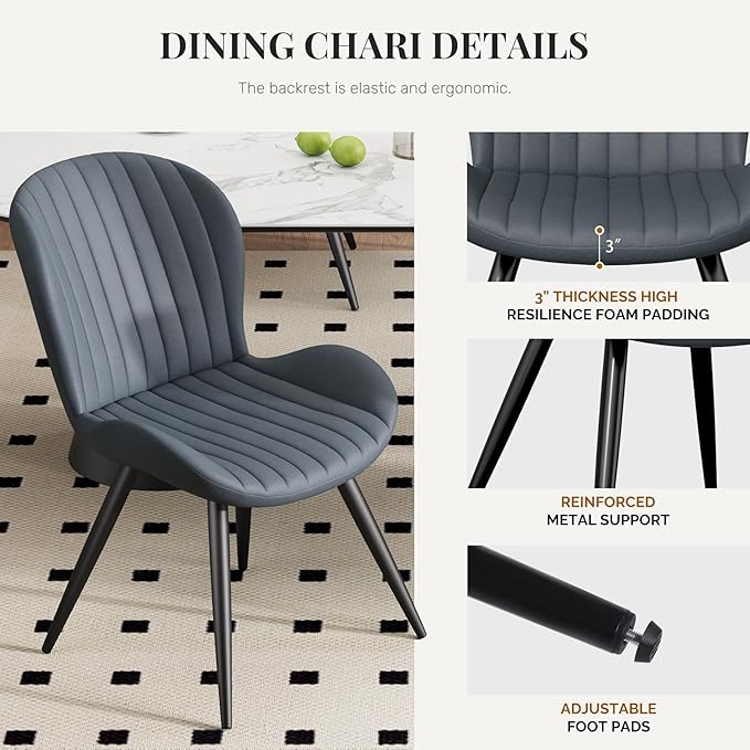 Dining Chairs Set of 6 Modern Fabric Dining Room Chairs Upholstered Dining Chairs with Thick Cushions Metal Legs Armless Back Chair for Kitchen and Living Room Charcoal Gray