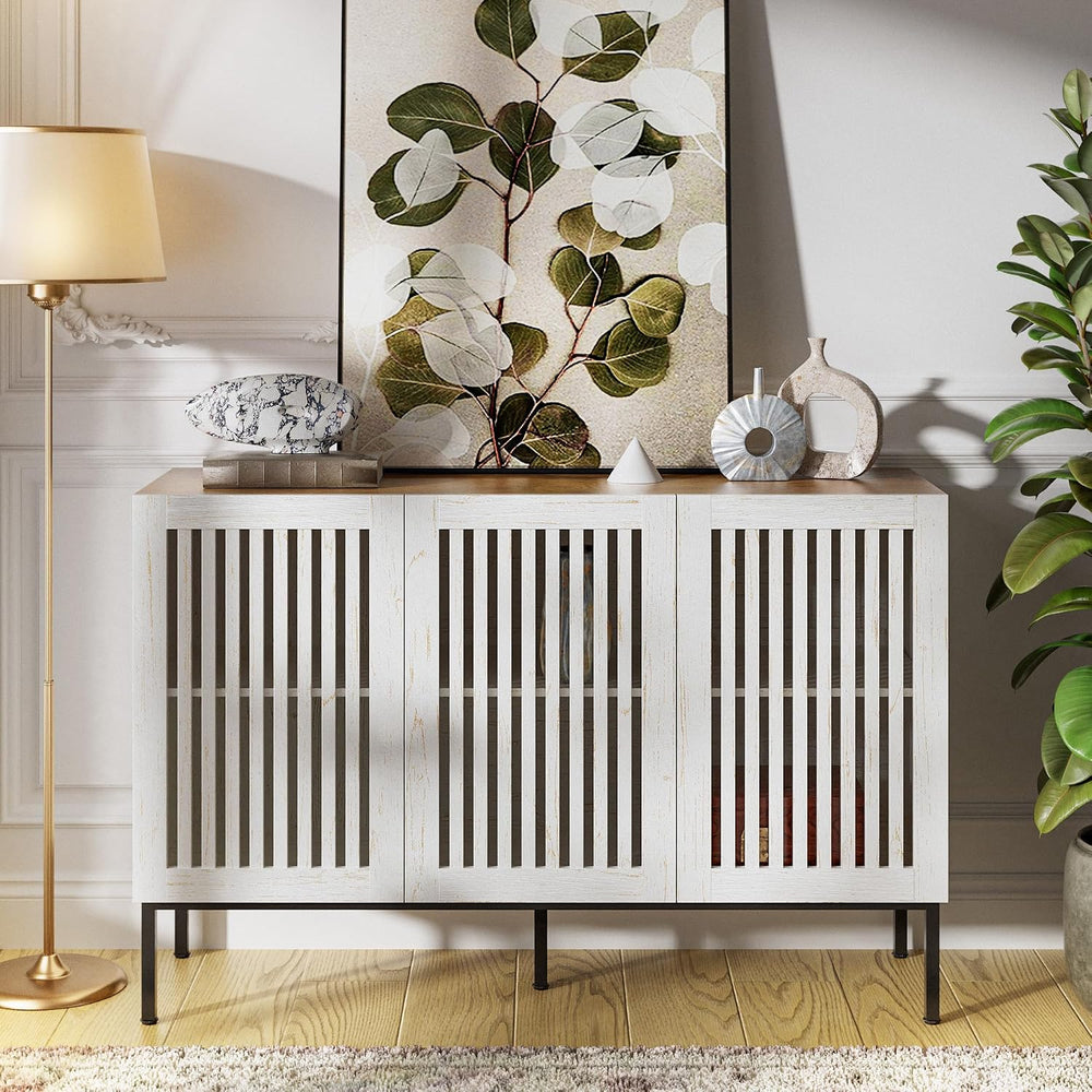 BVIUNTWO 47" Farmhouse Buffet Cabinet with Metal Base, Adjustable Shelve...